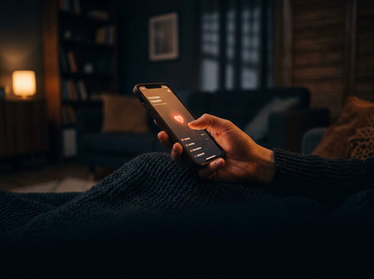 A person checking their phone in the comfort of home