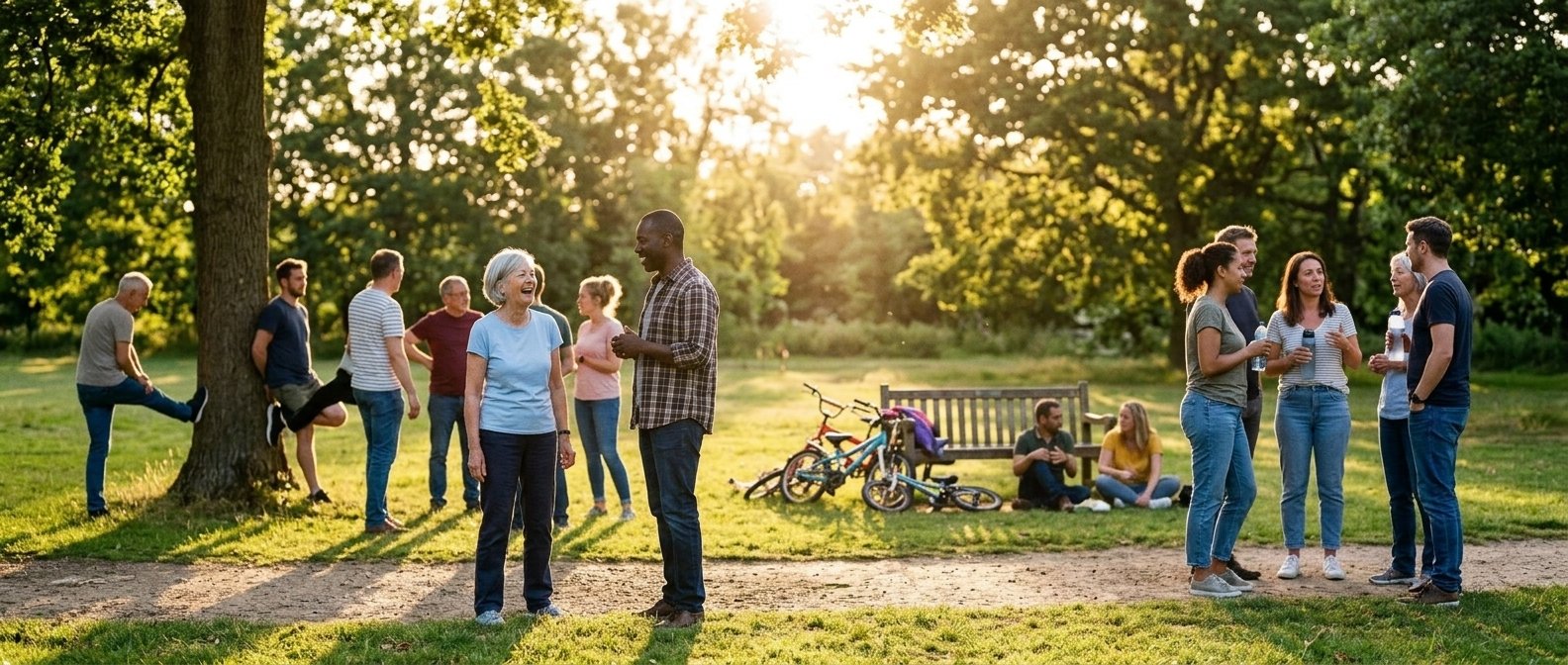 People spending time together in a sunlit park